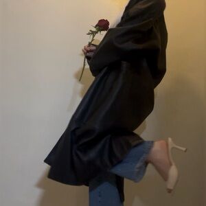 Black Leather Trench Coat - Women's Classic Long Jacket